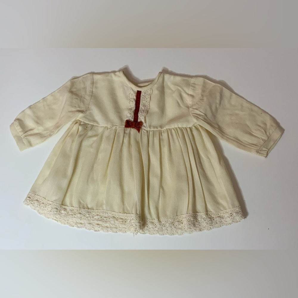 Vintage Cream Baby Dress with Brown Bow